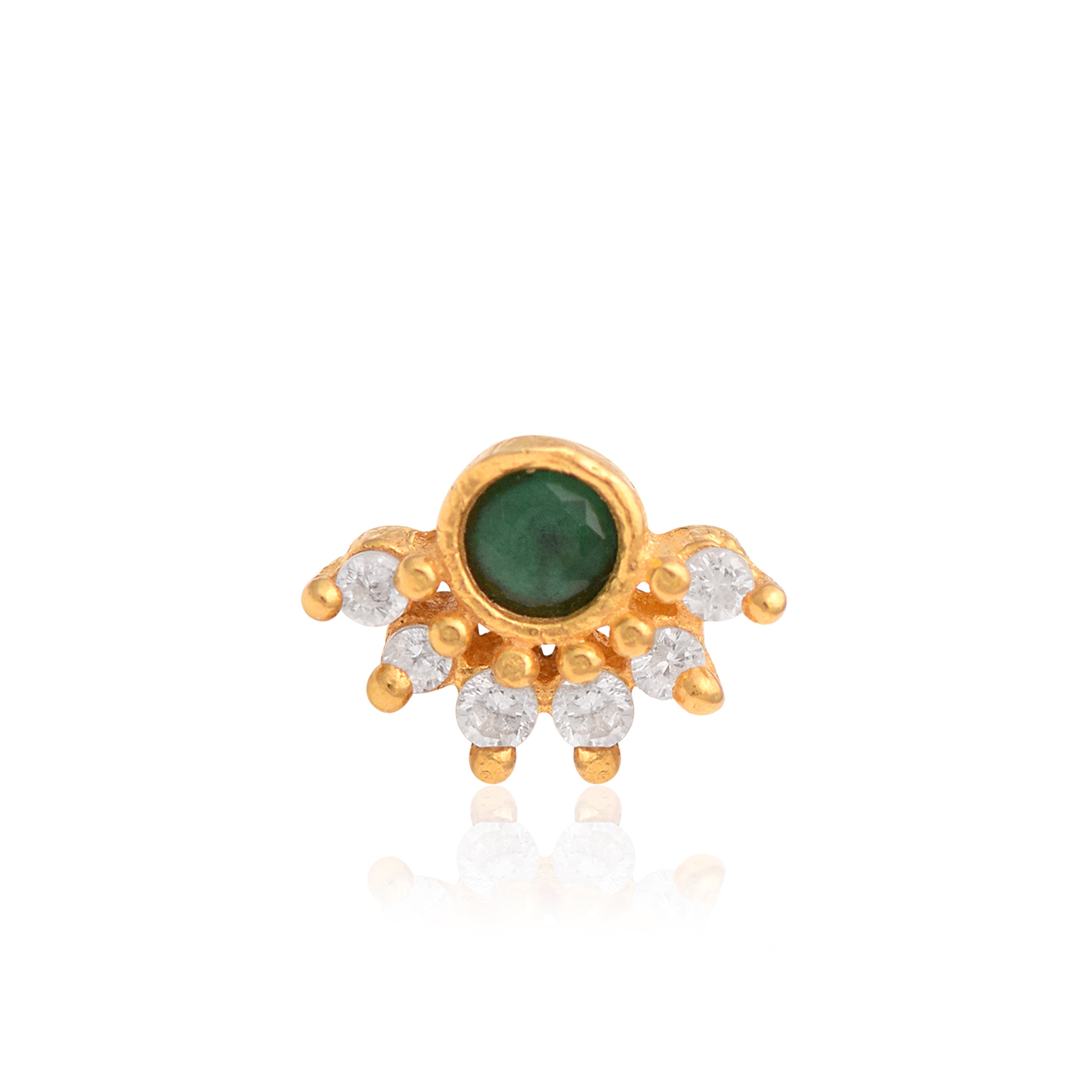 Green CZ Floral Nose Pin - Sterling Silver Gold Plated