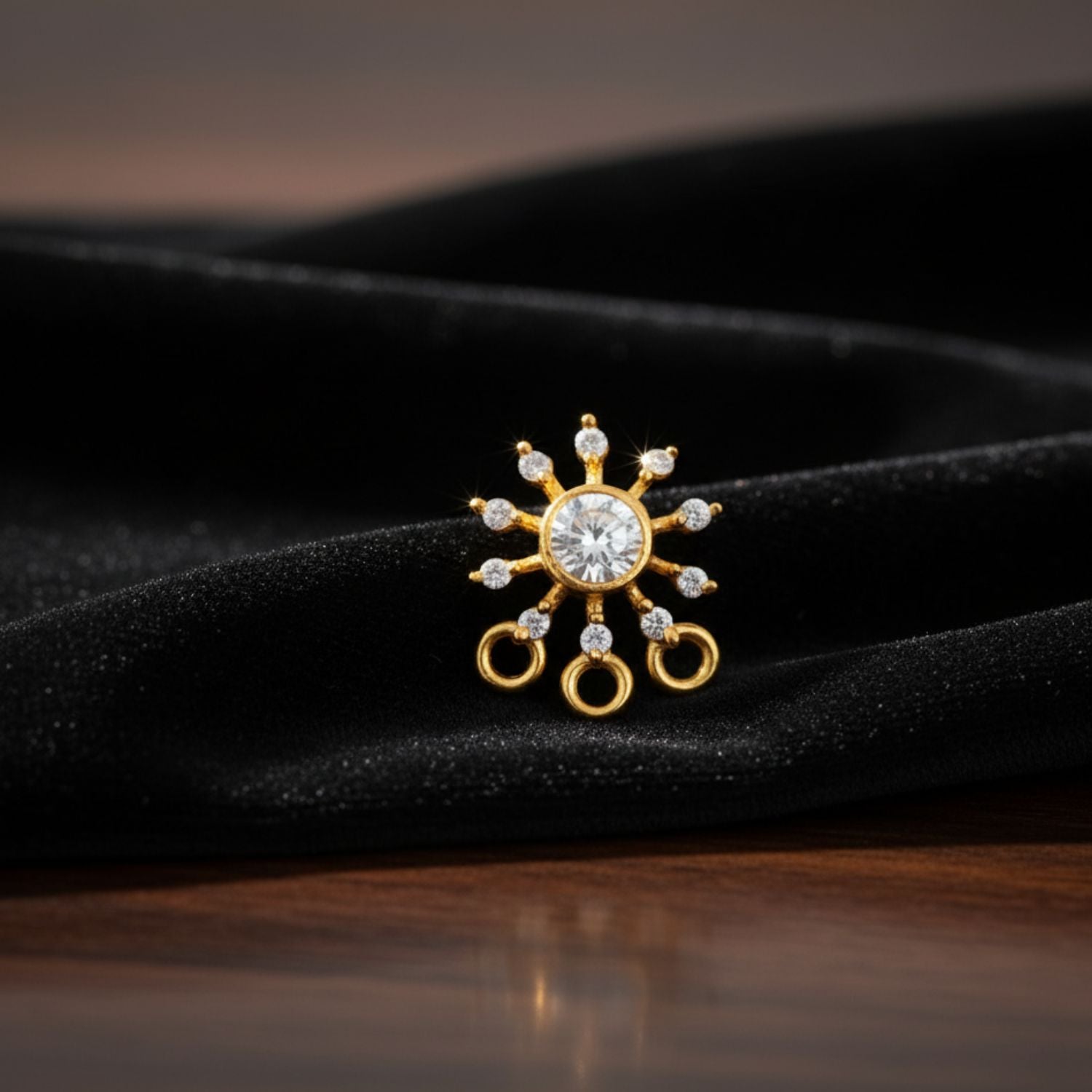 White CZ Sunburst Decorative Hanging Loops Nose Pin – Sterling Silver Gold Plated