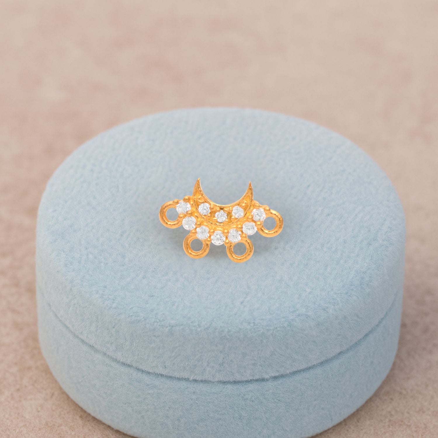 White CZ Crescent Moon Nose Pin - Sterling Silver Gold Plated
