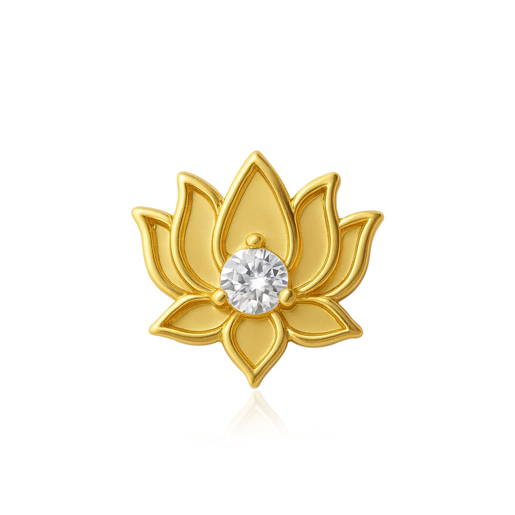 White CZ Center Lotus Flower Nose Pin – Sterling Silver Gold Plated