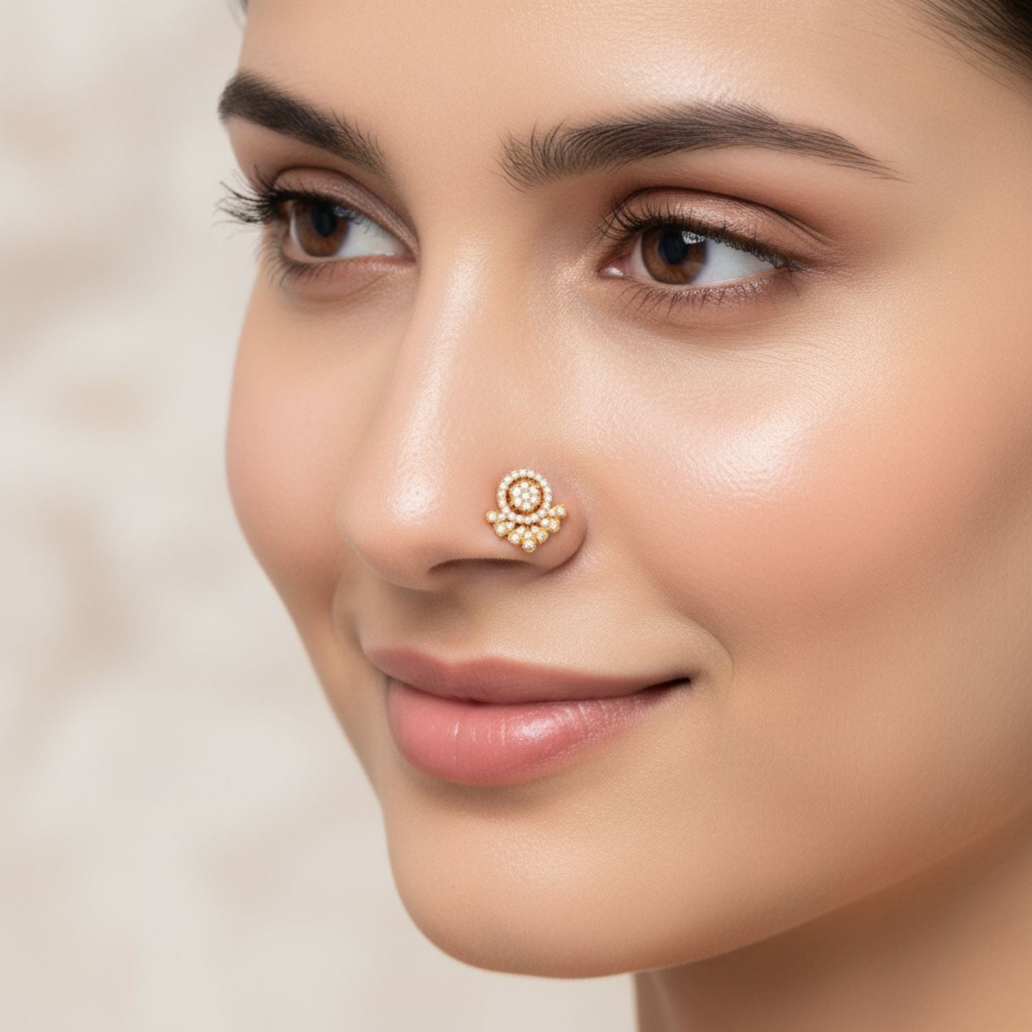 White CZ Ornate Floral Mandala Nose Pin – Sterling Silver Gold Plated