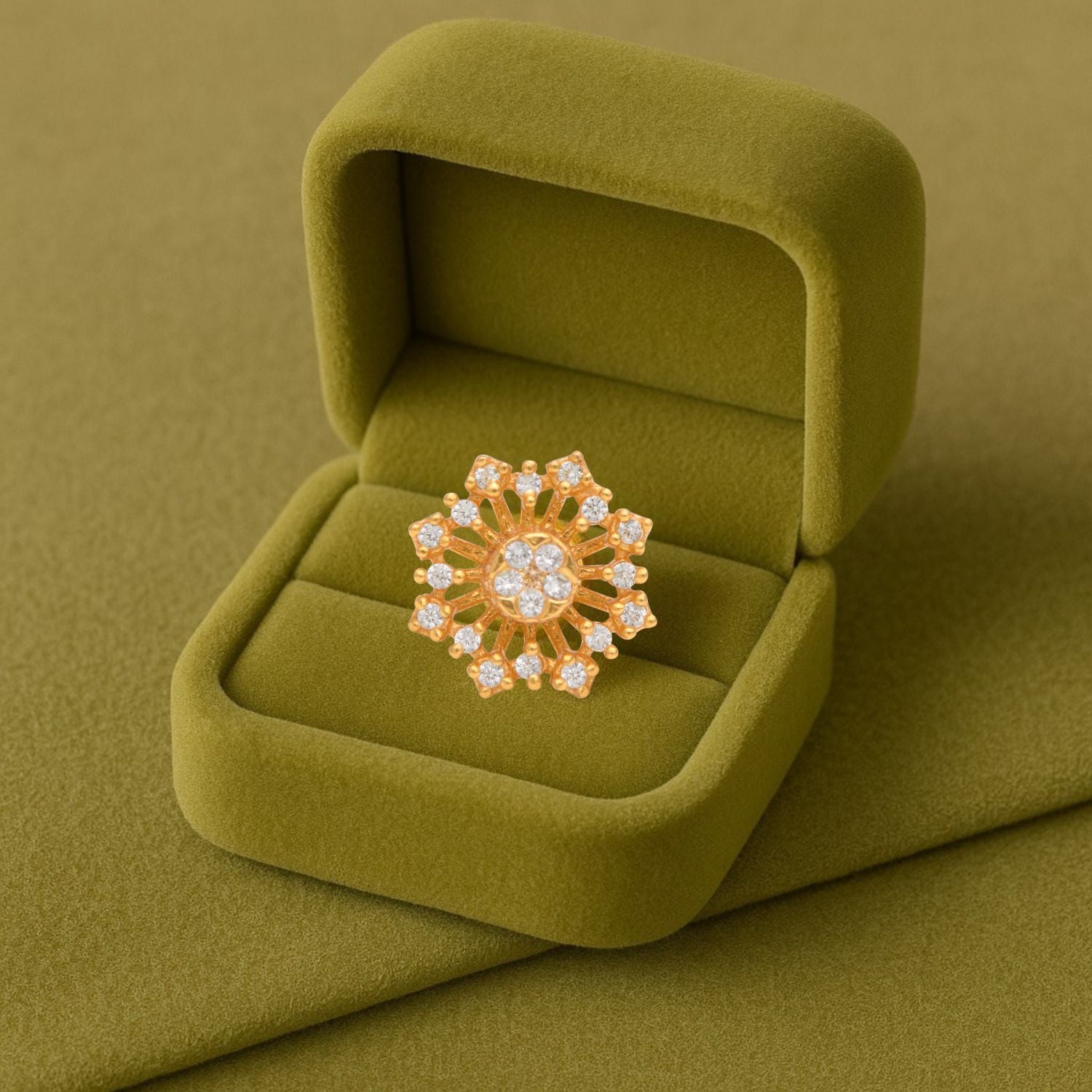 White CZ Sunburst Floral Nose Pin – Sterling Silver Gold Plated