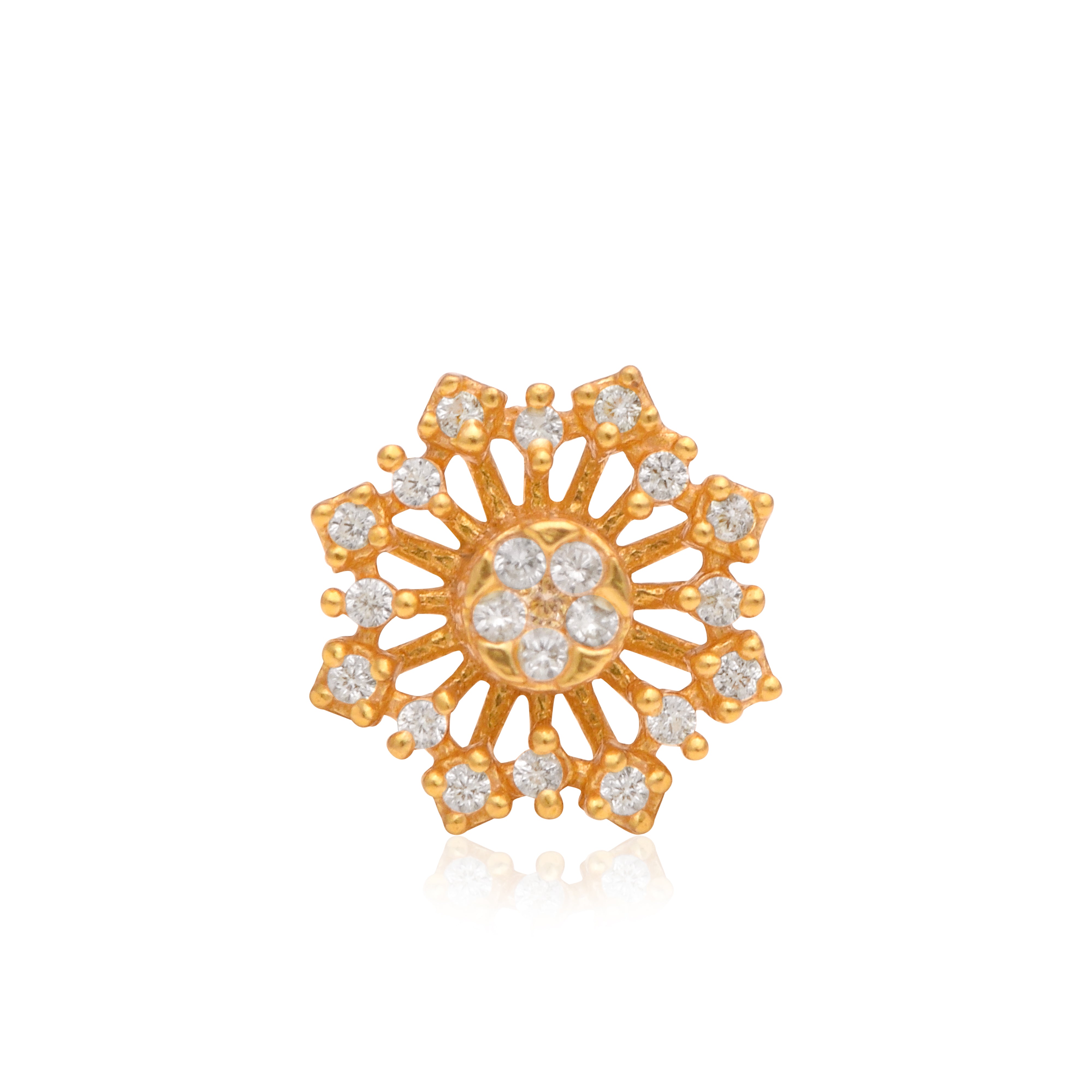 White CZ Sunburst Floral Nose Pin – Sterling Silver Gold Plated