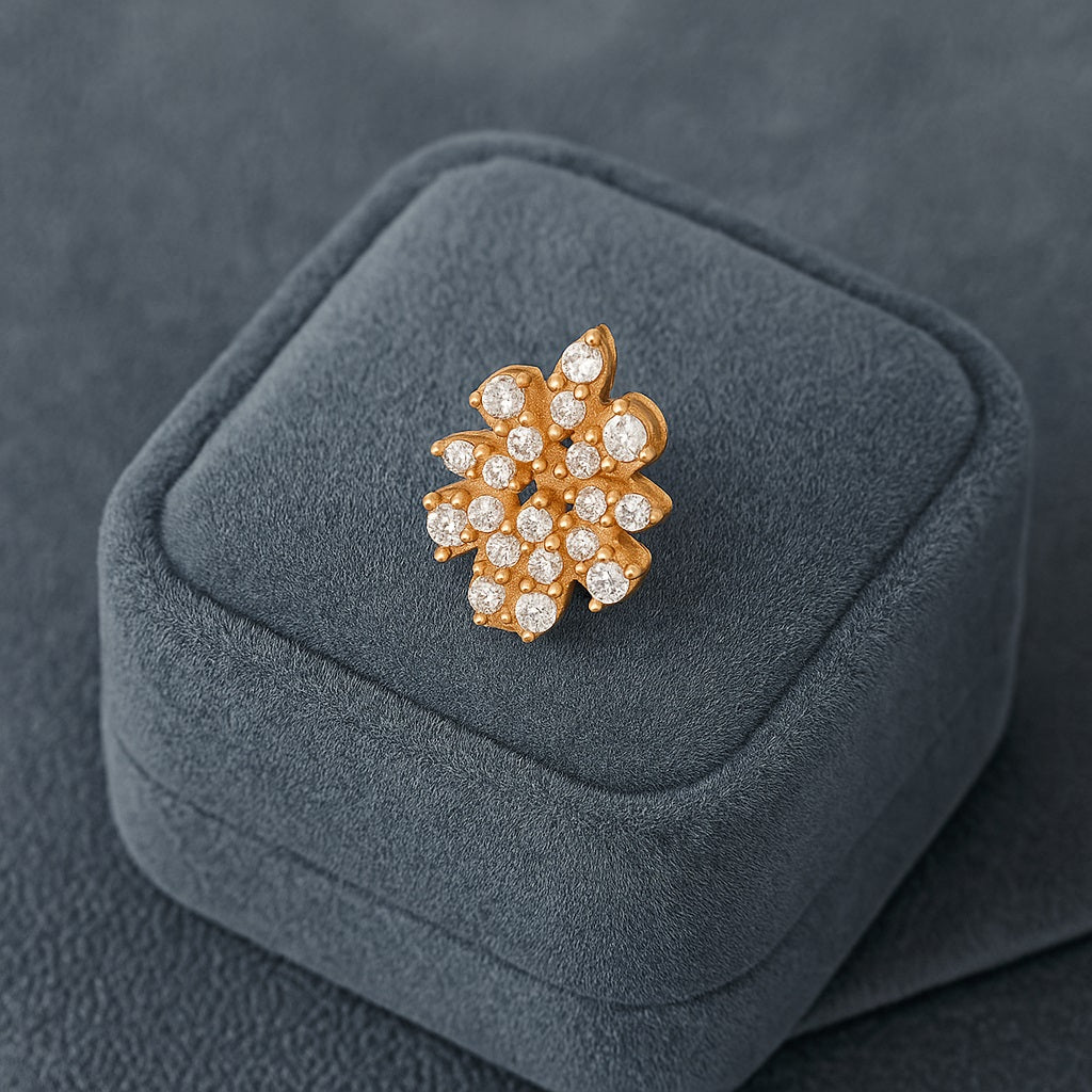 White CZ Petite Floral Cluster Blossom Nose Pin – Sterling Silver Gold Plated