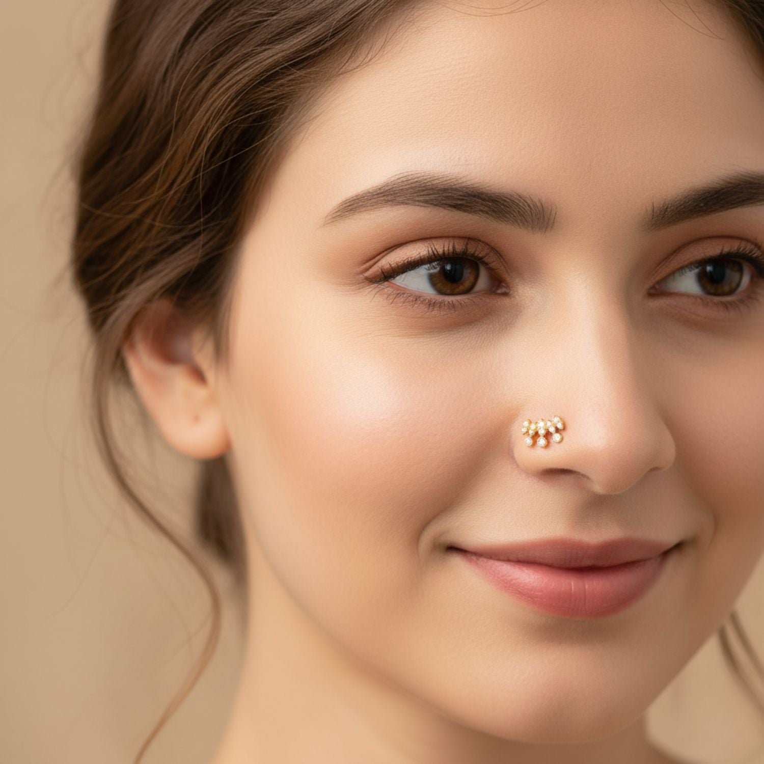 White CZ Triple Drop Cluster Design Nose Pin – Sterling Silver Gold Plated