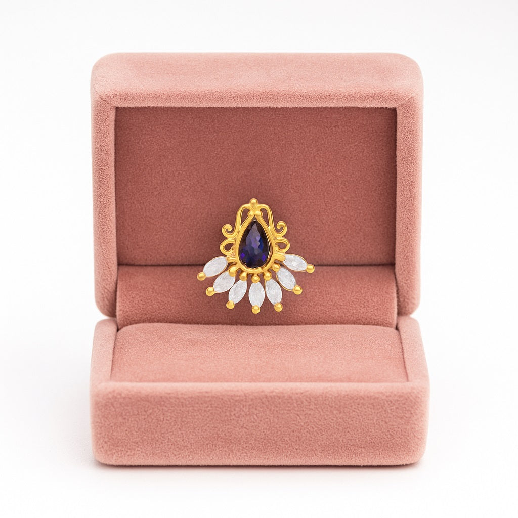 Blue CZ Tear Drop Floral Nose Pin – Sterling Silver Gold Plated