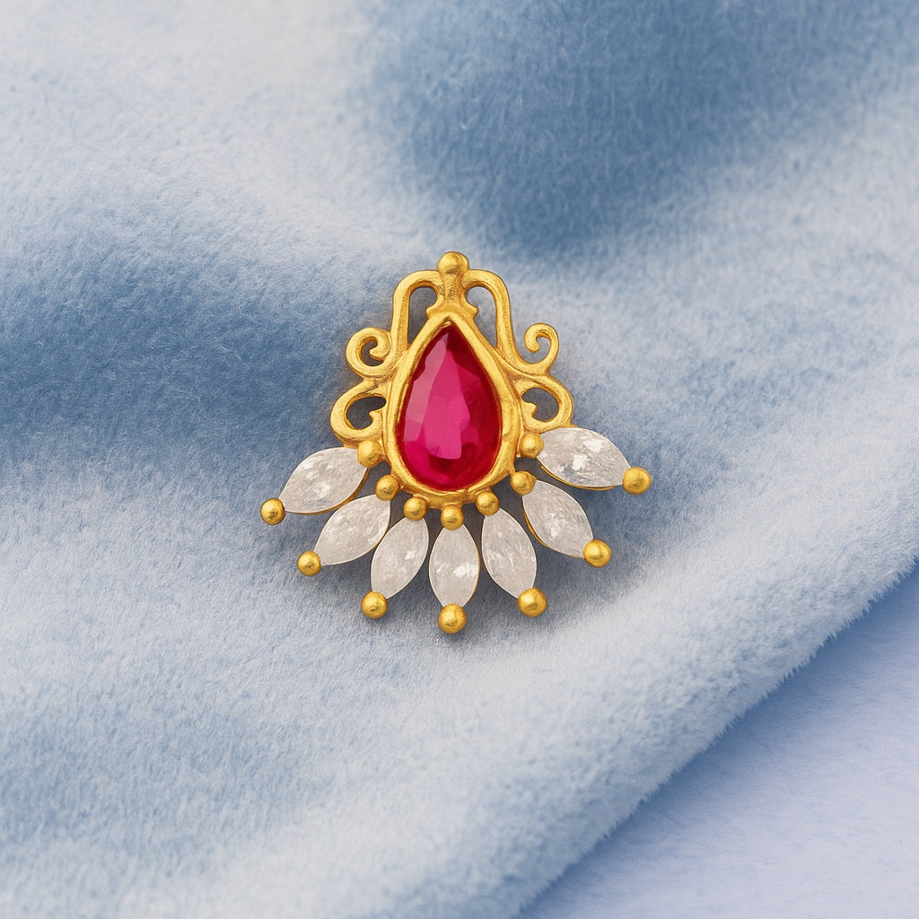 Red CZ Peacock Fan Ethnic Nose Pin – Sterling Silver Gold Plated