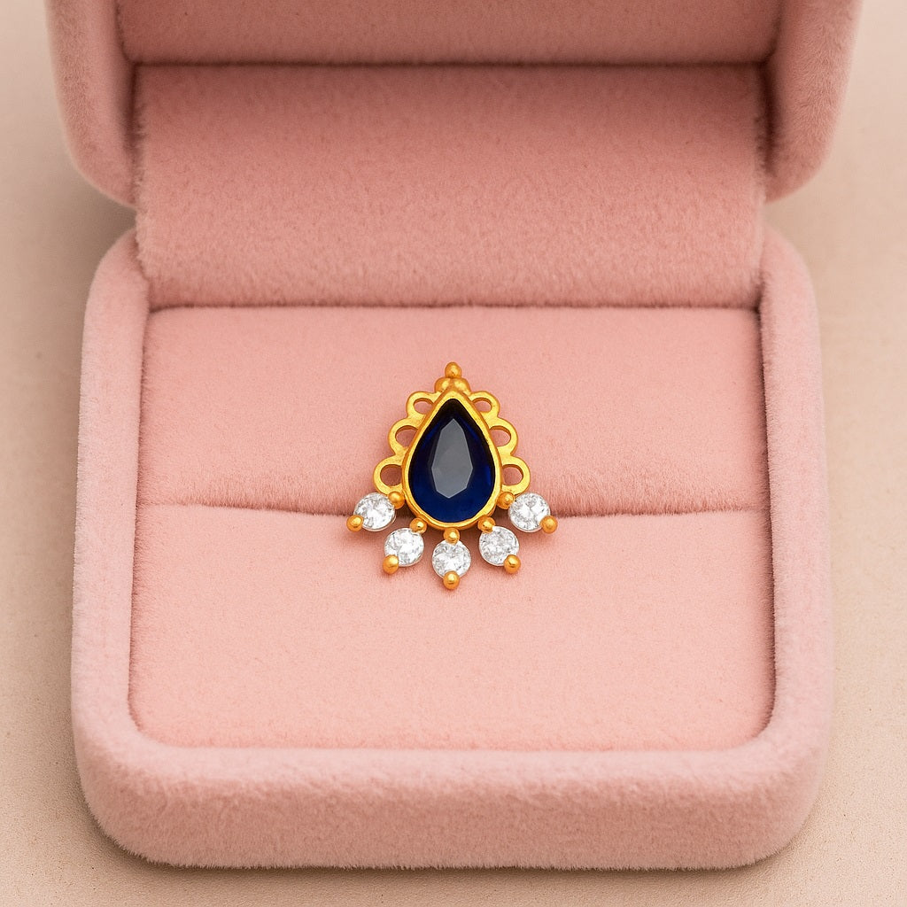 Blue Cz Tear Drop Floral Nose Pin – Sterling Silver Gold Plated