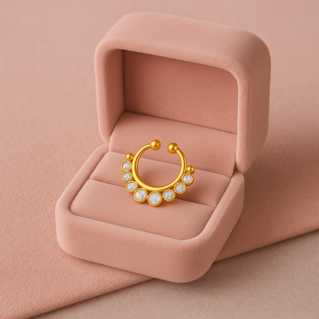 White Cz Round Floral Half-Sun Nose PIn – Sterling Silver Gold Plated