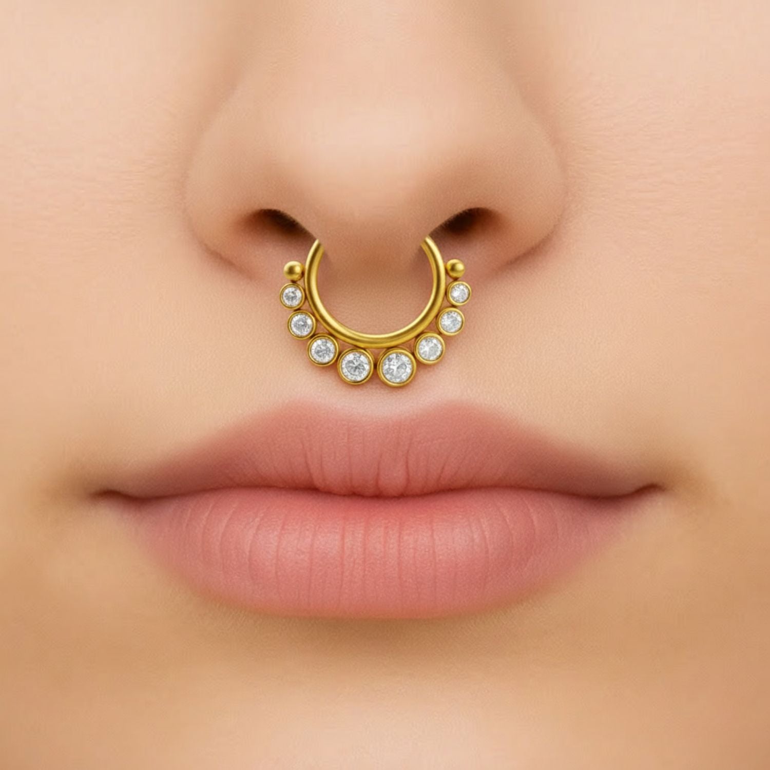 White Cz Round Floral Half-Sun Nose PIn – Sterling Silver Gold Plated