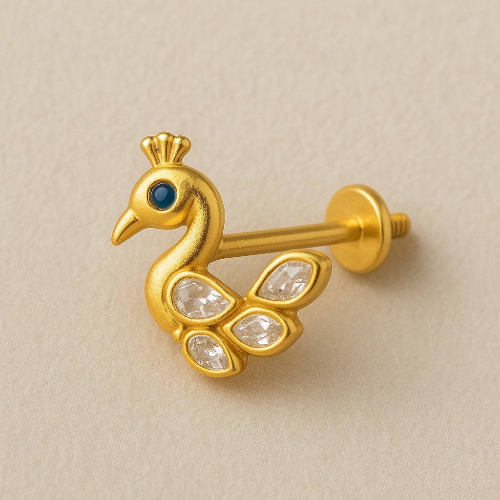 White CZ Feathers Peacock Nose Pin – Sterling Silver Gold Plated