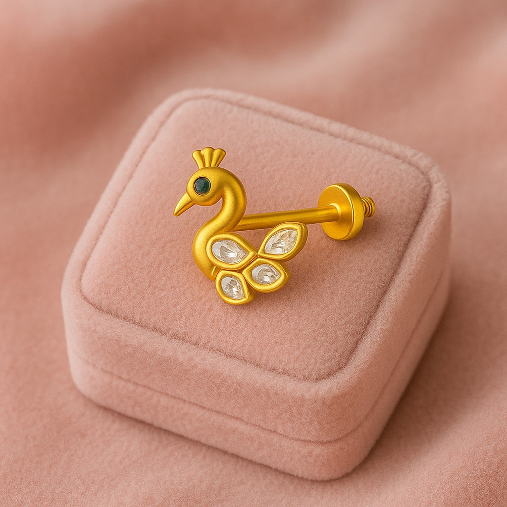 White CZ Feathers Peacock Nose Pin – Sterling Silver Gold Plated