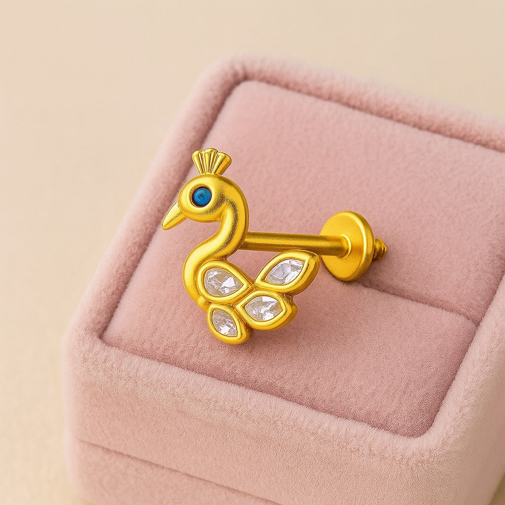White CZ Feathers Peacock Nose Pin – Sterling Silver Gold Plated