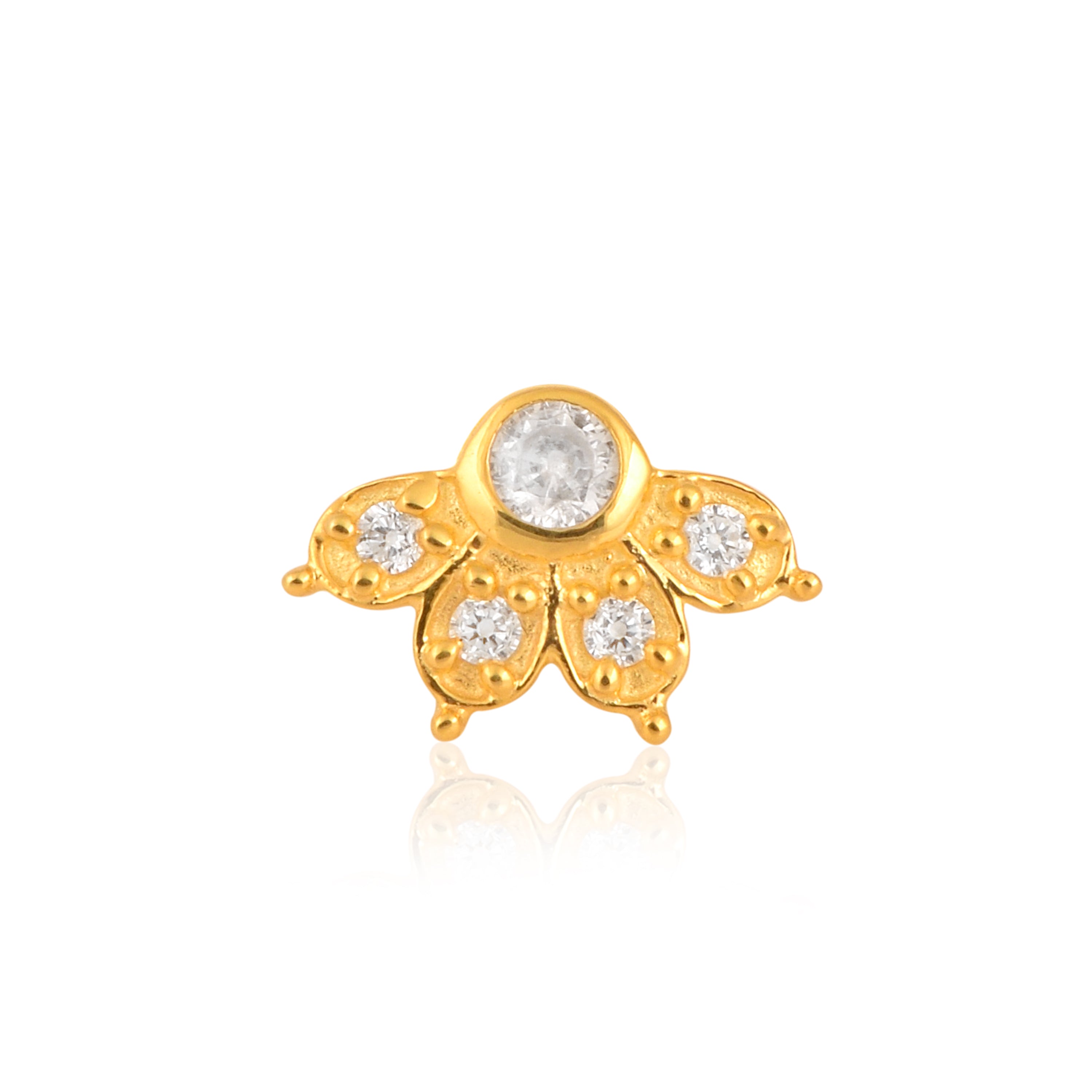 White CZ Floral Nose Pin - Sterling Silver Gold Plated