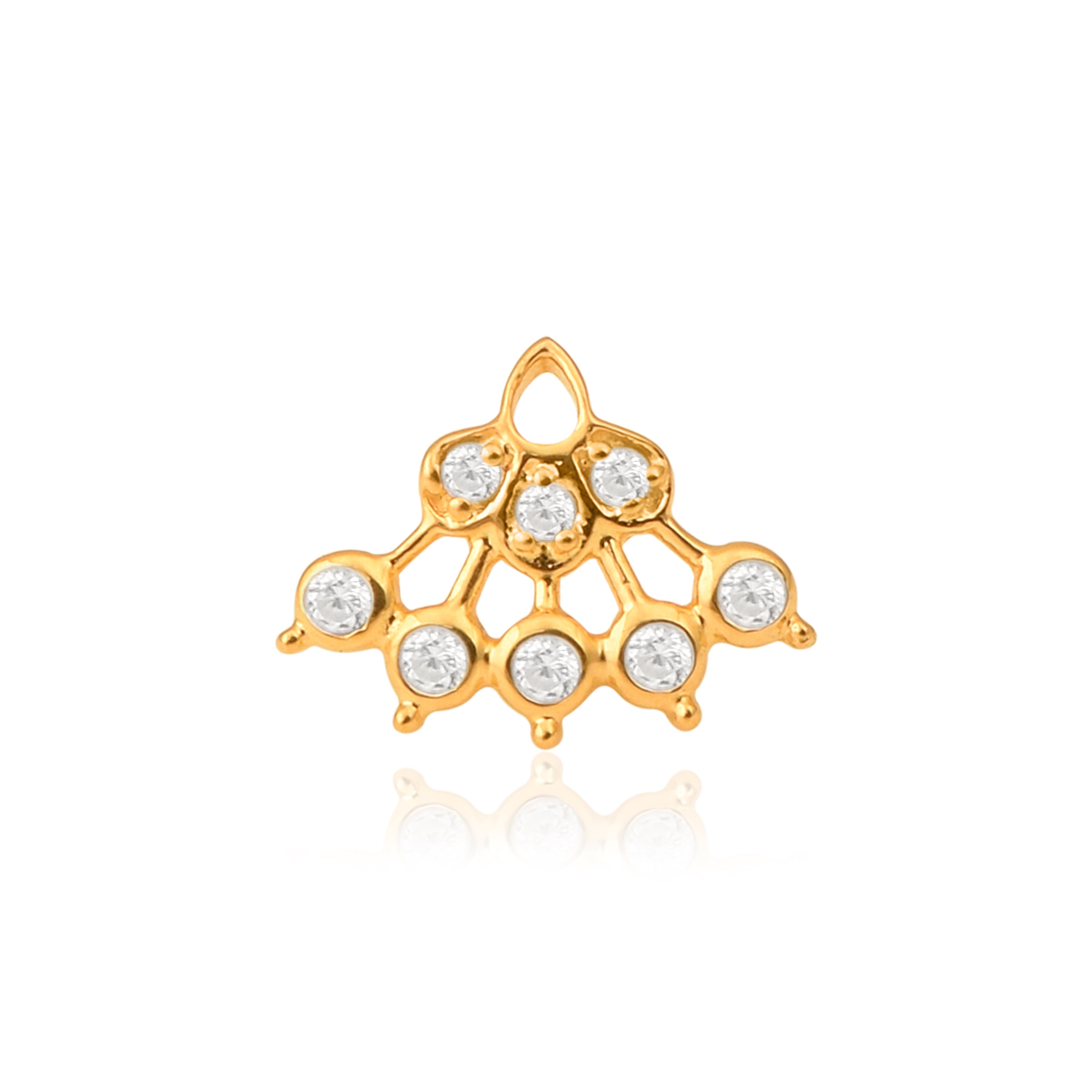 White CZ Lattice Floral Fan Nose Pin - Sterling Silver Gold Plated