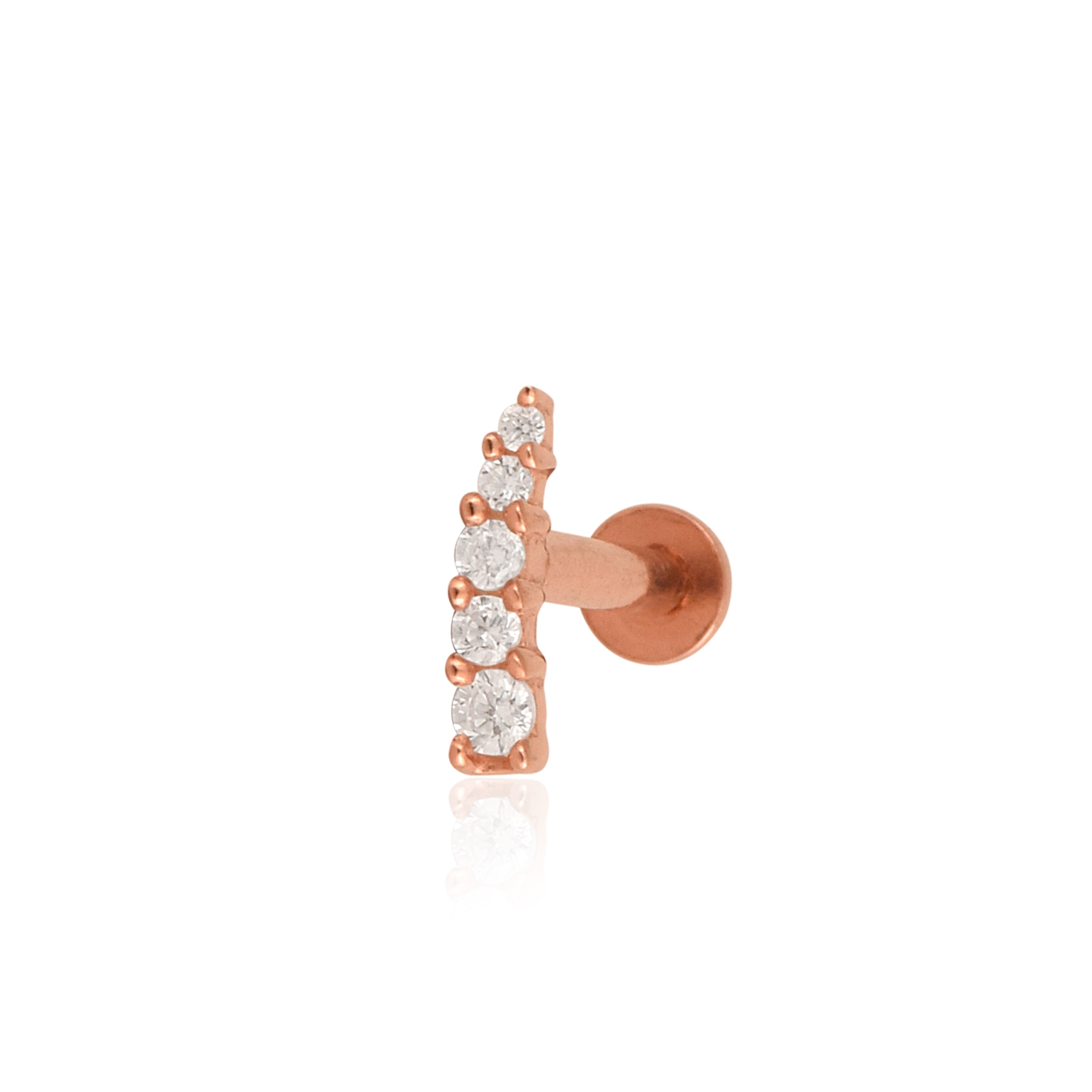 White CZ Vertical Bar Nose Pin - Sterling Silver Rose Gold Plated