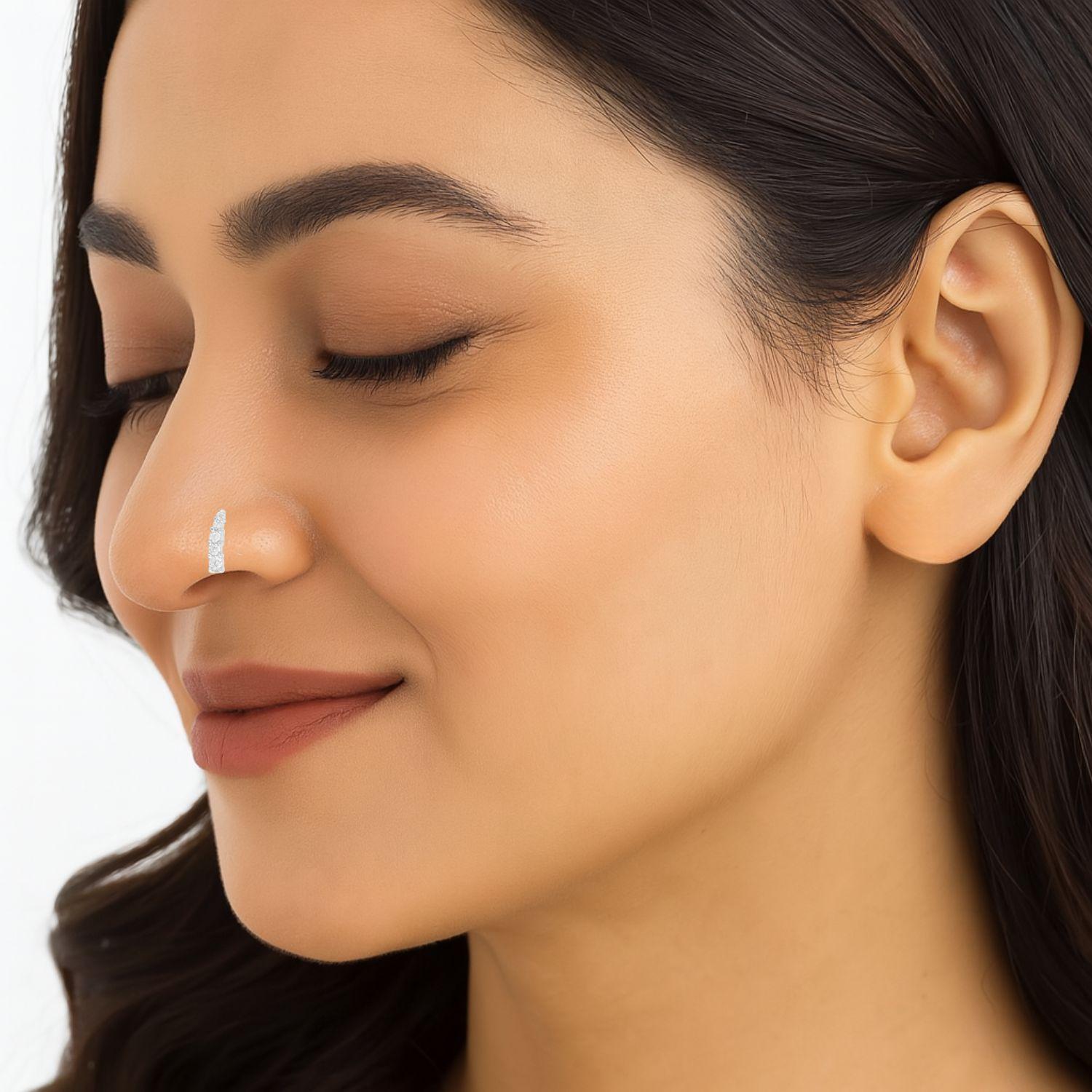 White CZ Vertical Bar Nose Pin - Sterling Silver