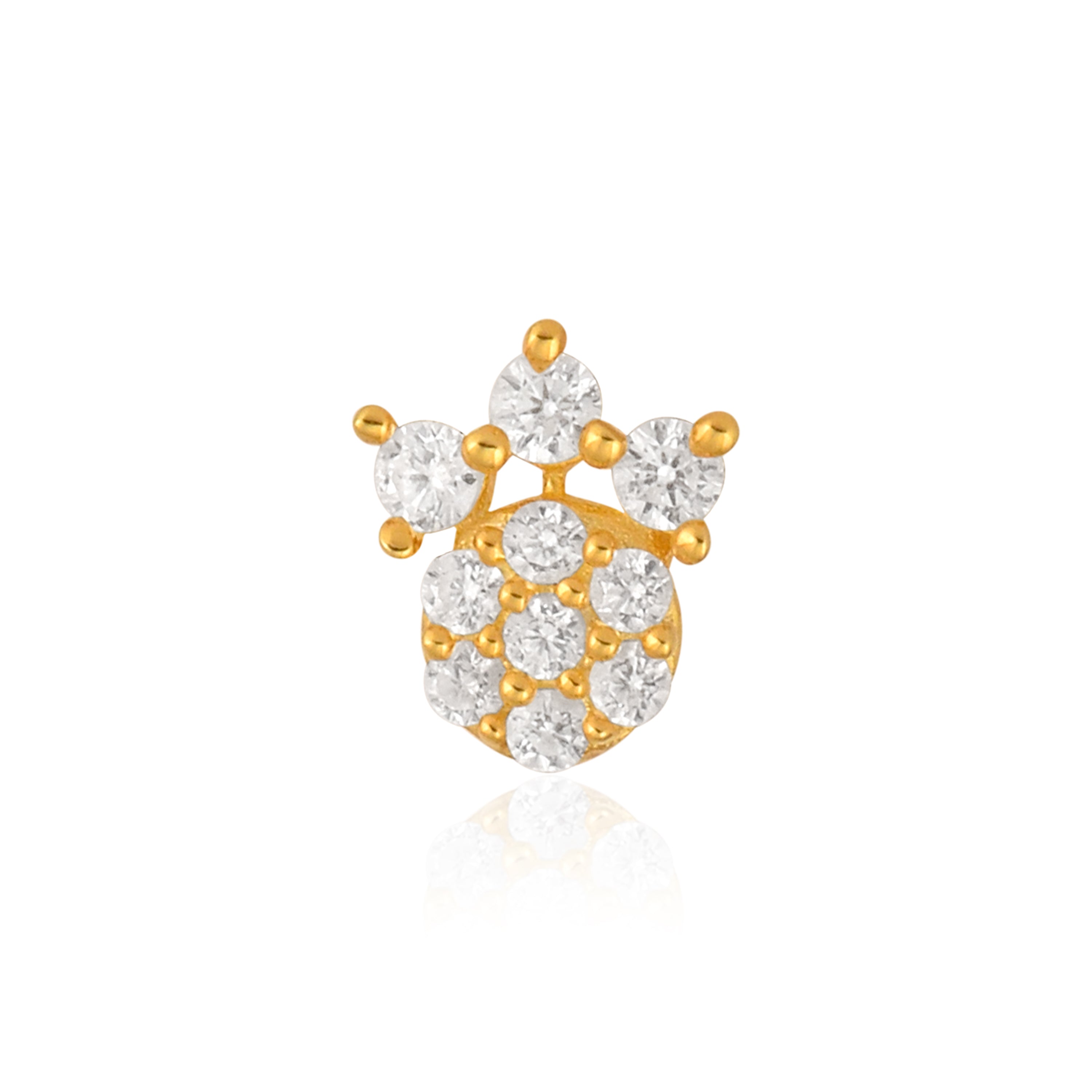 White CZ Crown Nose Pin - Sterling Silver Gold Plated