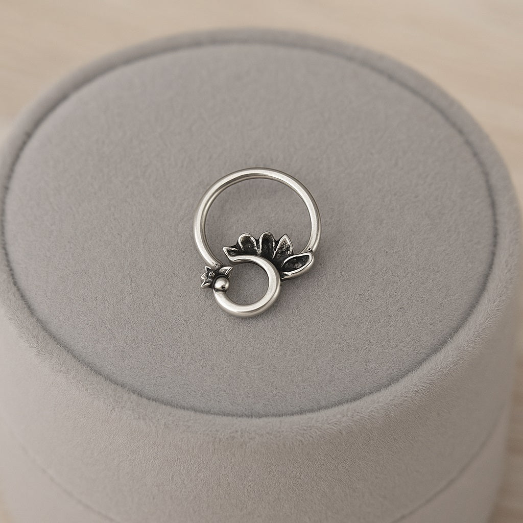 Peacock Design Nose Pin - Sterling Silver Oxidized Plated