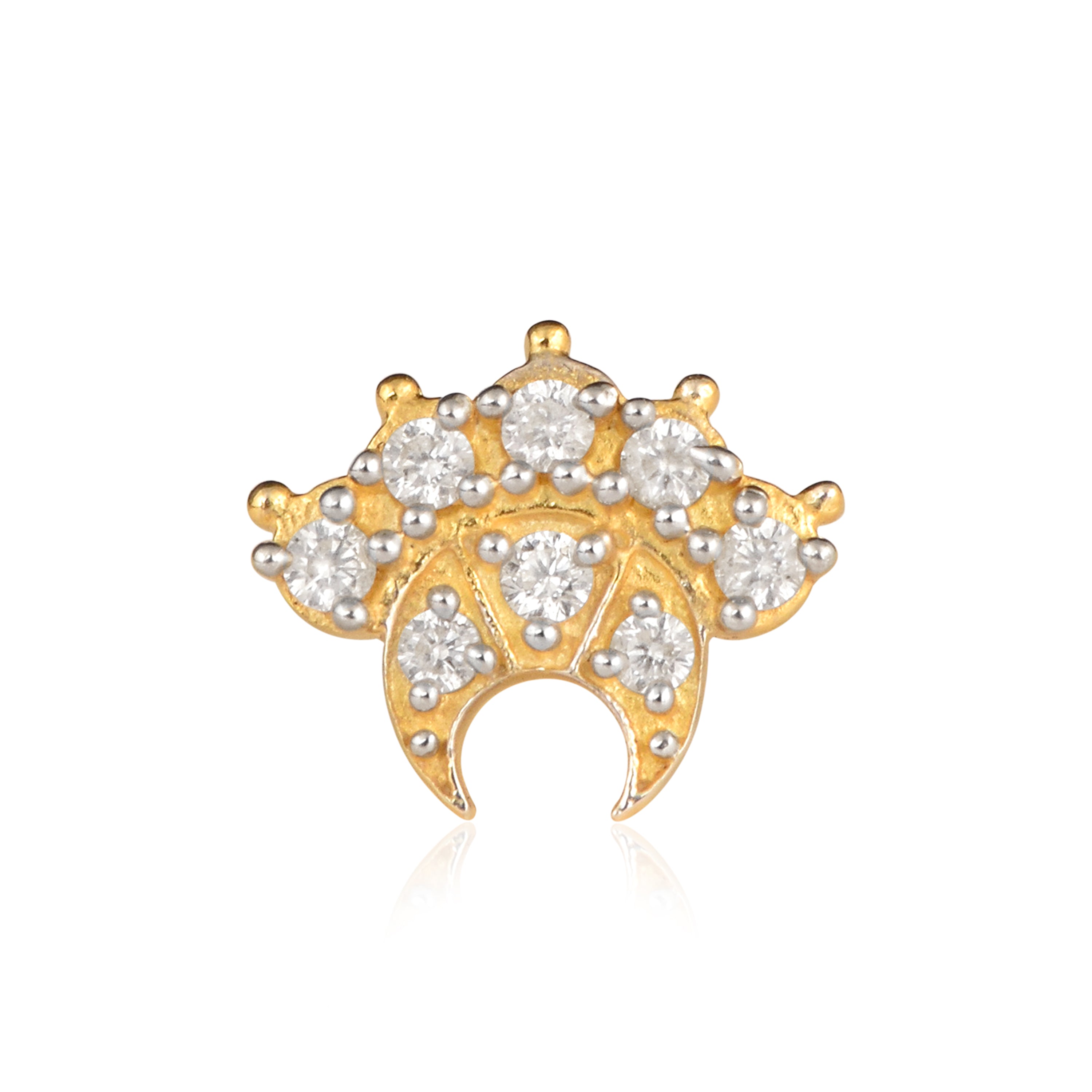 White CZ Crescent Crown Nose Pin - Sterling Silver Gold Plated