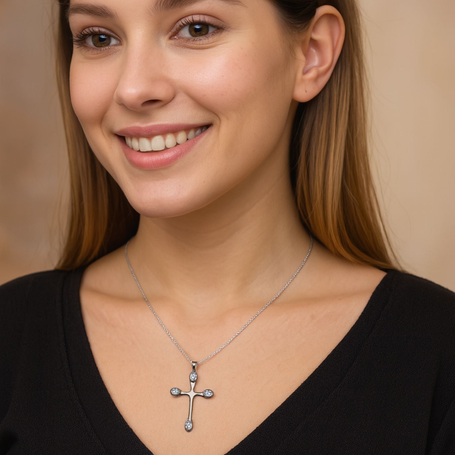 Multi Stone Christian Cross Pendant -Sterling Silver