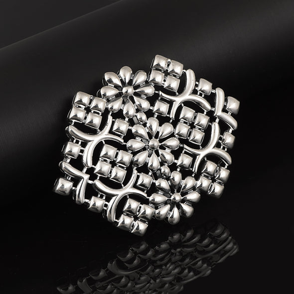 Exquisite Elegance: 925 Sterling Silver Floral Pentagon Shape Women Brooch Pin