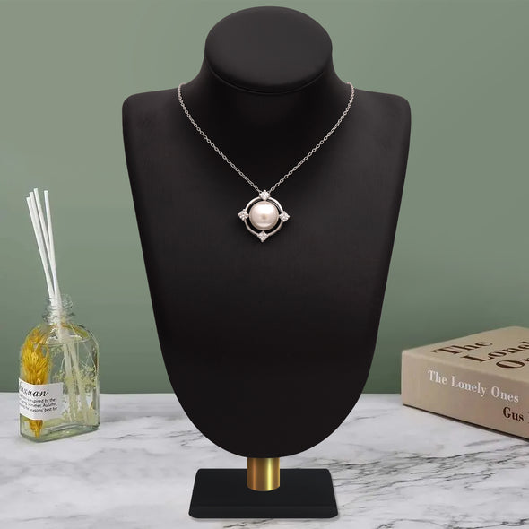 10MM Round Shape Freshwater Natural Pearl Gemstone 925 Sterling Silver Floating Halo Necklace