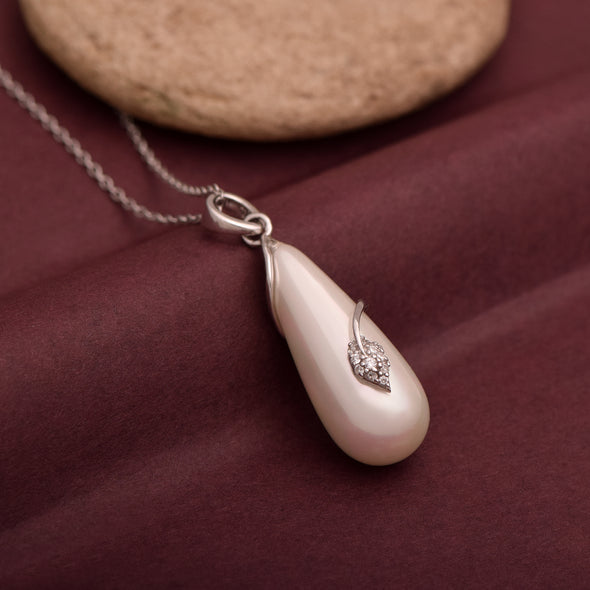 0.92 Ct Fancy Shape Freshwater Pearl 925 Sterling Silver Tear Drop Women Bridal Pendant Necklace