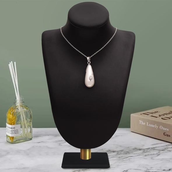 0.92 Ct Fancy Shape Freshwater Pearl 925 Sterling Silver Tear Drop Women Bridal Pendant Necklace