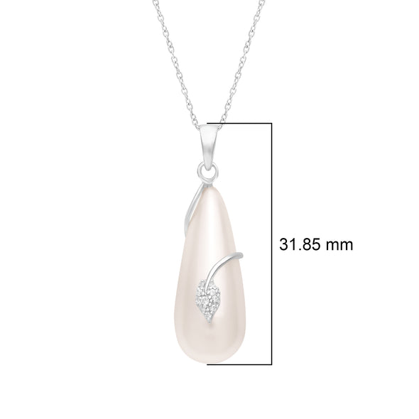 0.92 Ct Fancy Shape Freshwater Pearl 925 Sterling Silver Tear Drop Women Bridal Pendant Necklace