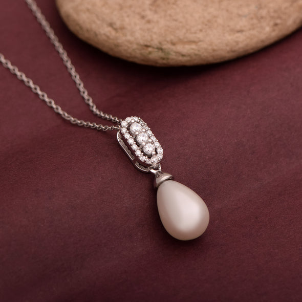 3.95 Cts Pear Shape Pearl 925 Sterling Silver Teardrop Elegant Engagement Women Pendant Necklace