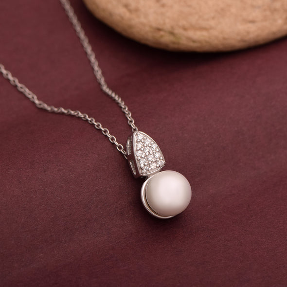 Bezel Set 3.60 Ctw Round Shape Pearl 925 Sterling Silver Drop Women Wedding Pendant Necklace