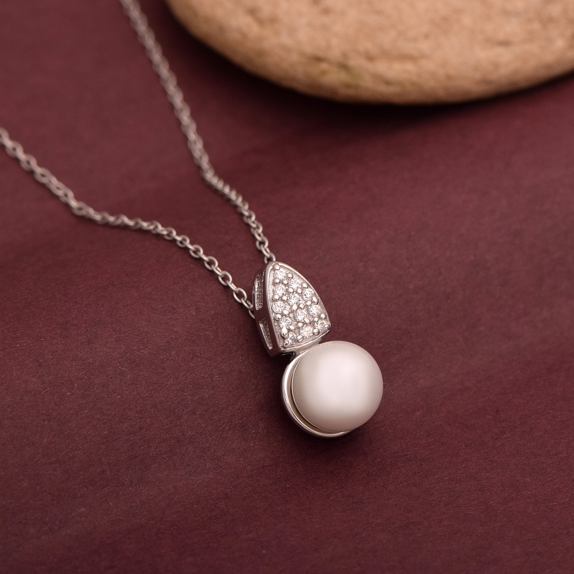 Pearl Geometric Triangle Bail Necklace – Sterling Silver