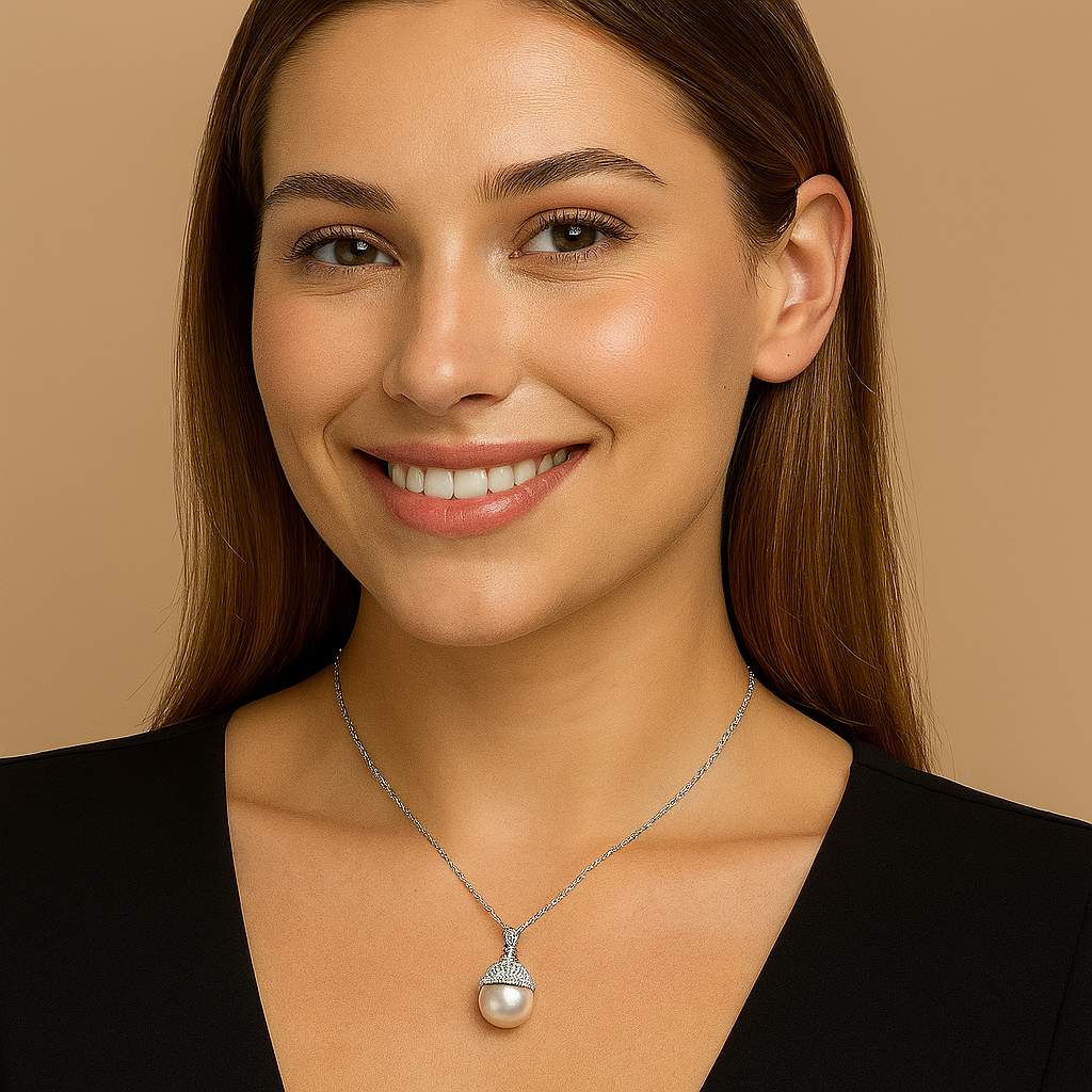 Pearl Dome Cap Necklace – Sterling Silver