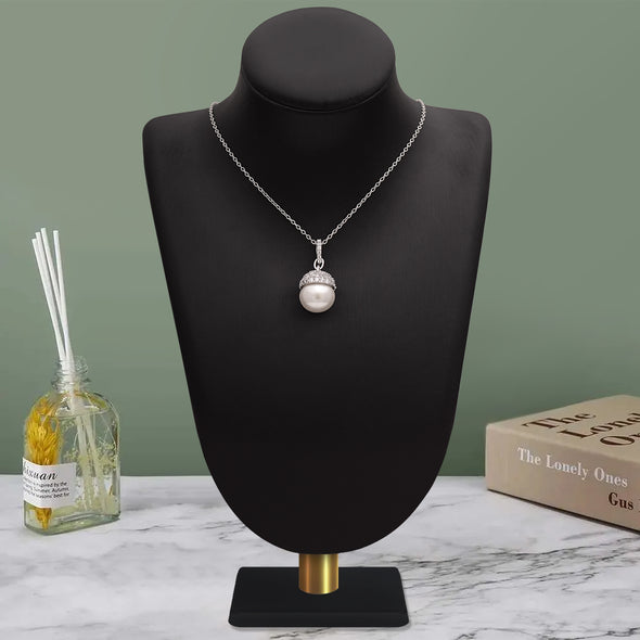 4.2 Ctw Round Shape Pearl Gemstone 925 Sterling Silver Acorn Design Women Engagement Pendant Necklace
