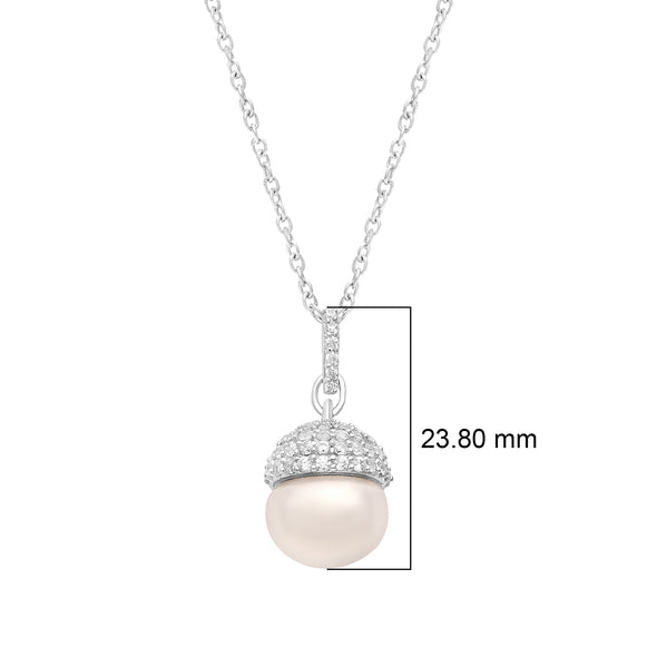 4.2 Ctw Round Shape Pearl Gemstone 925 Sterling Silver Acorn Design Women Engagement Pendant Necklace