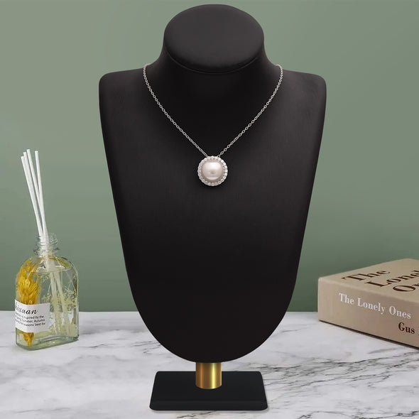 3.95 ctw Round Shape Pearl 925 Sterling Silver Solitaire Halo June Birthstone Pendant Necklace