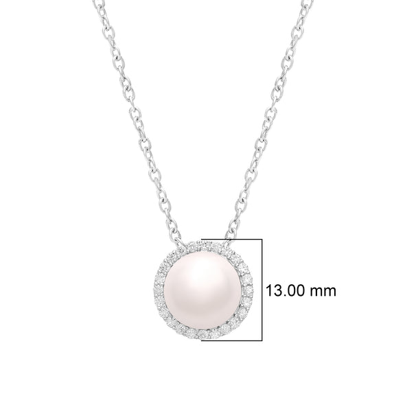 3.95 ctw Round Shape Pearl 925 Sterling Silver Solitaire Halo June Birthstone Pendant Necklace
