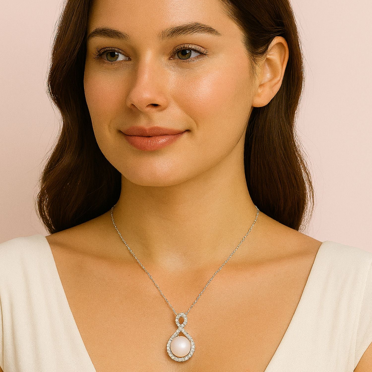 Pearl Infinity Twist Necklace – Sterling Silver