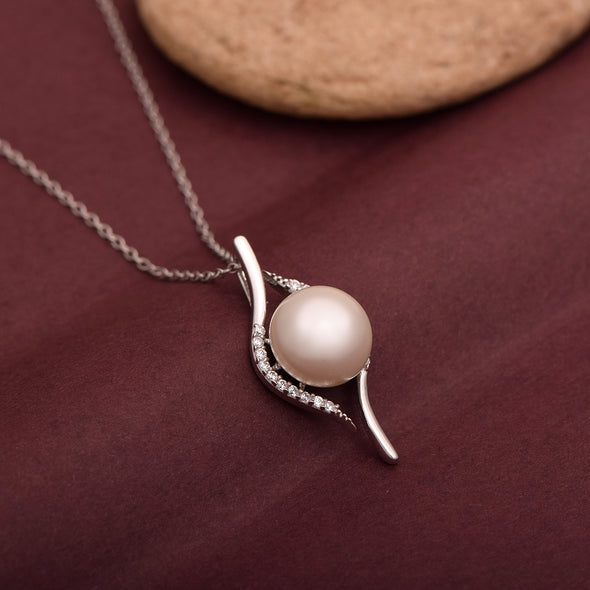 3.7 Ctw Round Natural Pearl 925 Sterling Silver Solitaire Swirl Design Anniversary  Necklace For Love