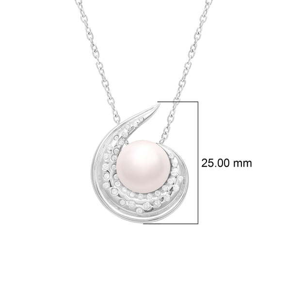 925 Sterling Silver Round Pearl  Necklace with Cubic Zirconia Accents – Elegant Swirl Design Jewelry for Women