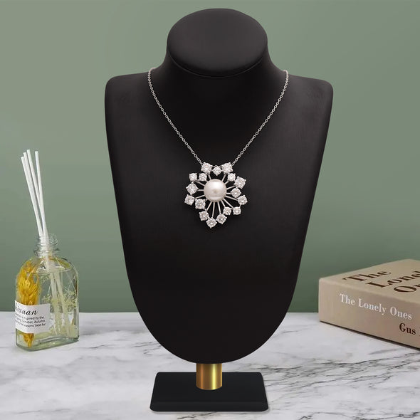 7.60 Ctw Round Shape Pearl Necklace 925 Sterling Silver Snowflake Starburst Pendant for Women– Classic Jewelry