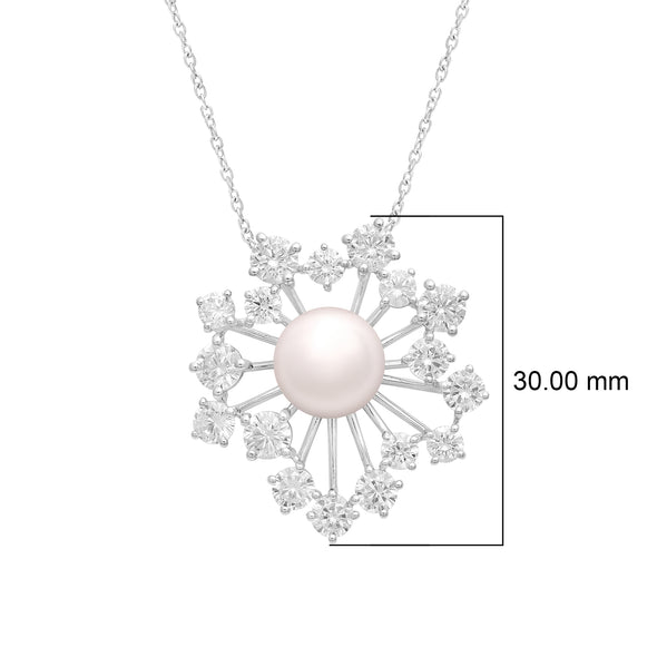7.60 Ctw Round Shape Pearl Necklace 925 Sterling Silver Snowflake Starburst Pendant for Women– Classic Jewelry