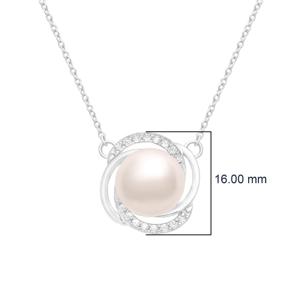 3.95 Ctw Round White Pearl Gemstone 925 Sterling Silver Love Knot Swirl Elegant Design Pendant Necklace