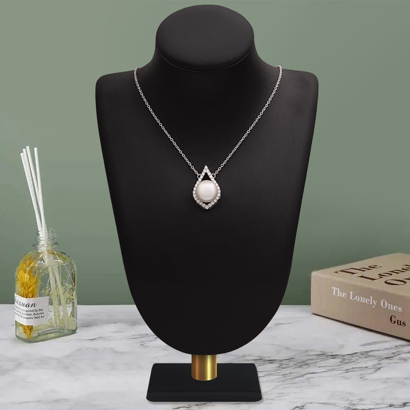 925 Sterling Silver Round Pearl Pendant with Cubic Zirconia Delicate Teardrop Wedding Engagement Necklace