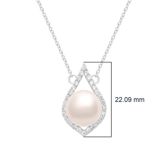 925 Sterling Silver Round Pearl Pendant with Cubic Zirconia Delicate Teardrop Wedding Engagement Necklace