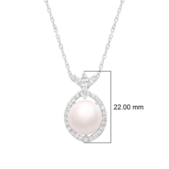 3.80 Ctw Round Shape Pearl  925 Sterling Silver Solitaire Halo Wedding Pendant Necklace For Women