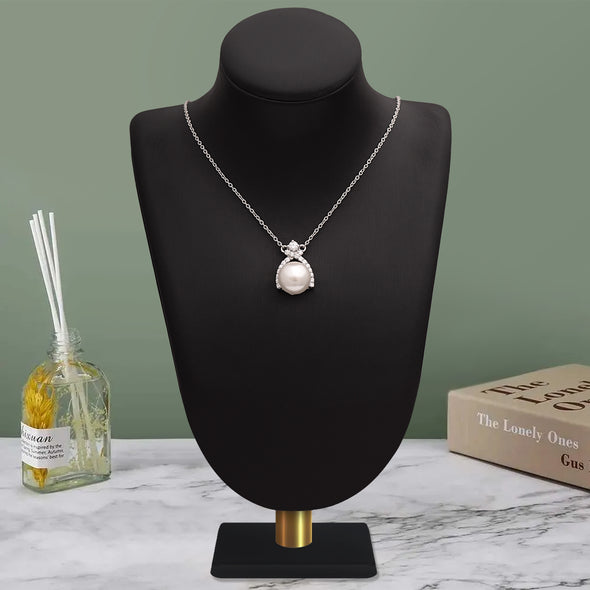 3.60 Ctw Round Pearl Gemstone 925 Sterling Silver Solitaire Halo Ribbon Design Classic Necklace Jewelry