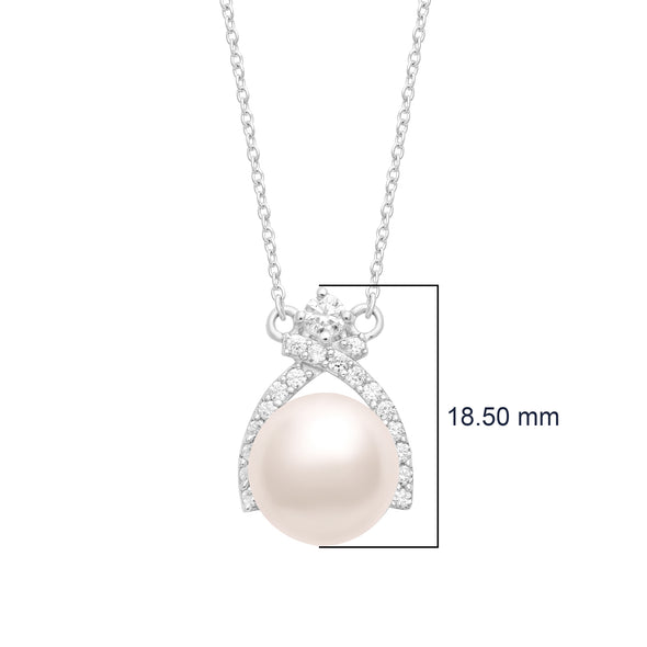 3.60 Ctw Round Pearl Gemstone 925 Sterling Silver Solitaire Halo Ribbon Design Classic Necklace Jewelry