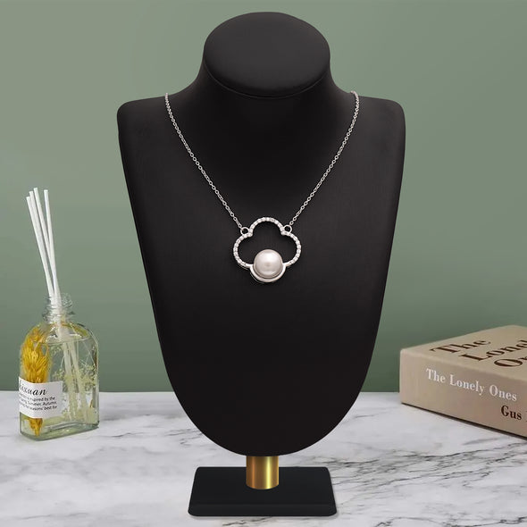 10MM Round Shape White Pearl 925 Sterling Silver Clover Shape Women Wedding Engagement Pendant Necklace